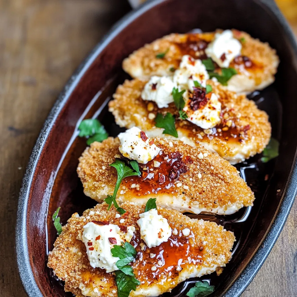 A bowl of crispy hot honey feta chicken.