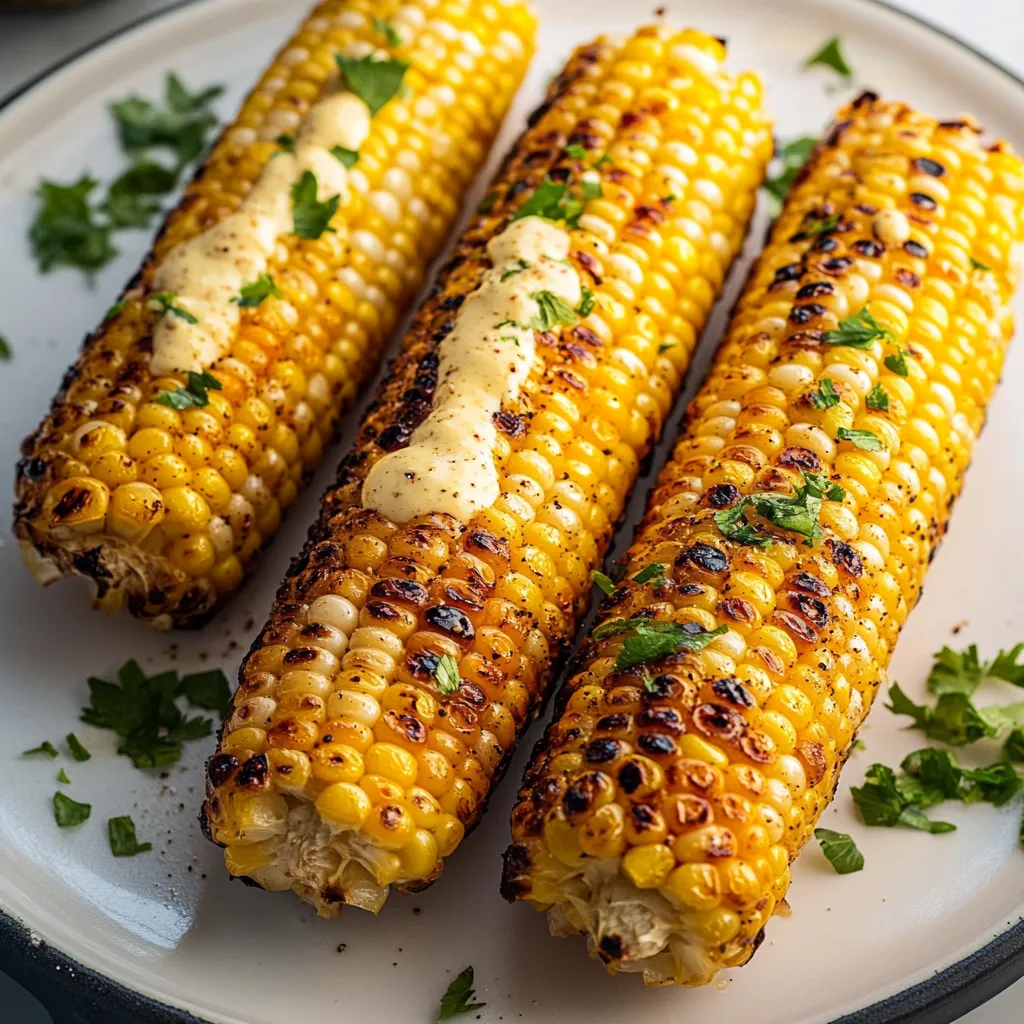 Grilled corn with butter and herbs.