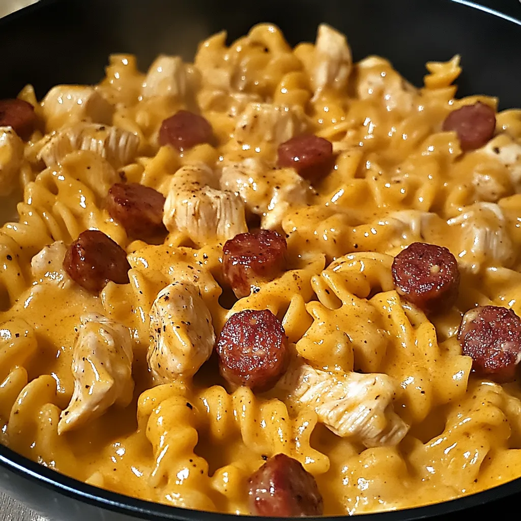 Creamy Smoky Cheddar Pasta with Chicken and Sausage Cooked in One Pot