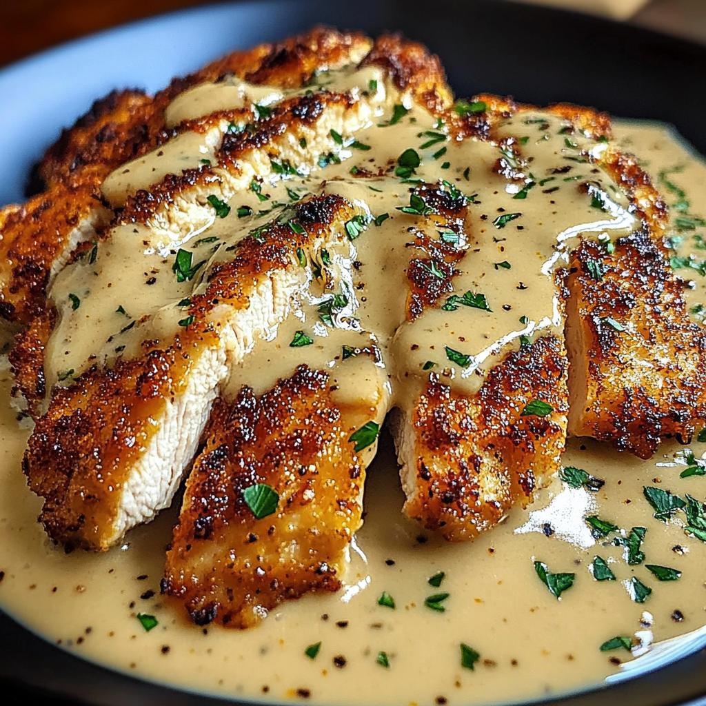 Golden Parmesan Chicken with Creamy Garlic Sauce
