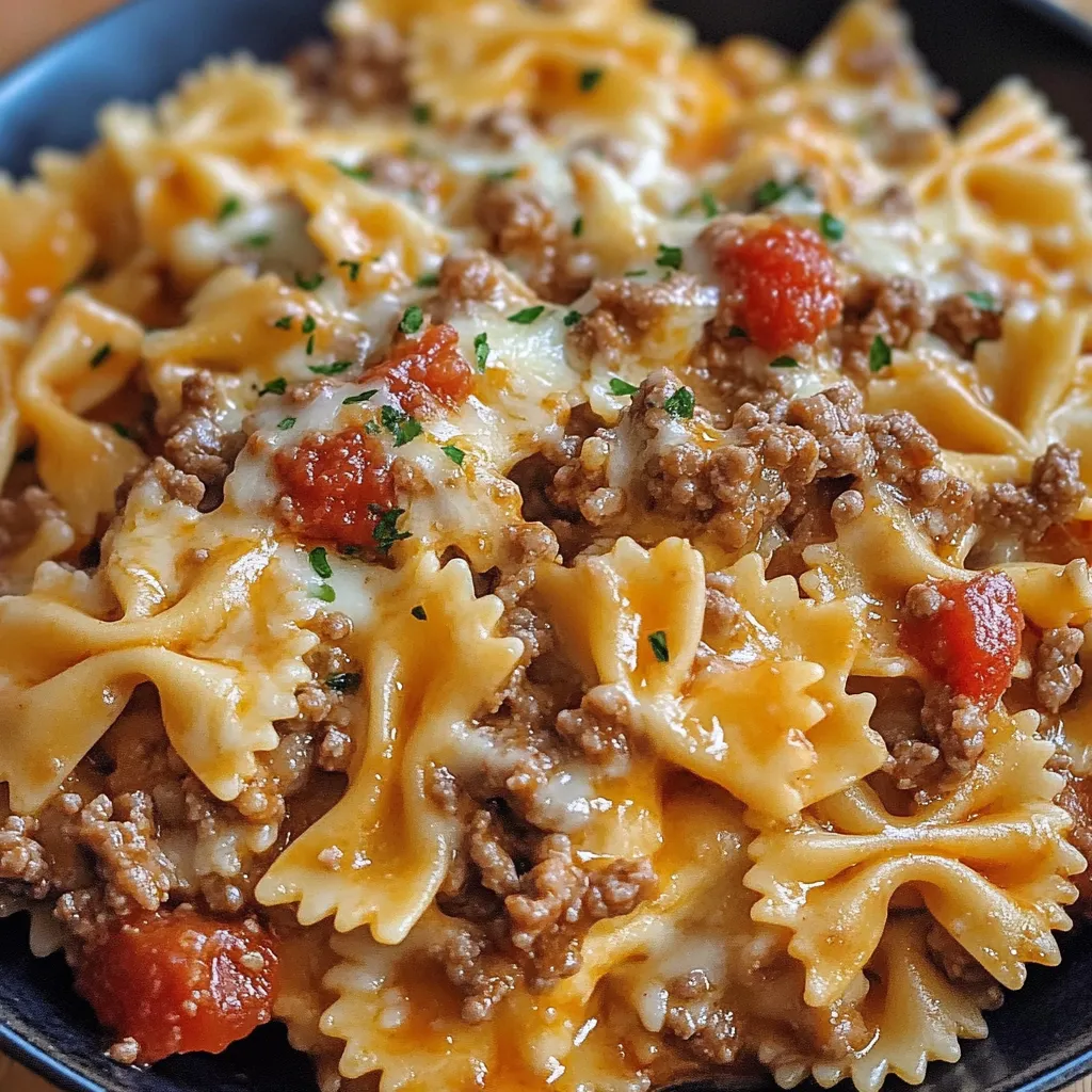 Creamy Bowtie Pasta with Beef and Cheese