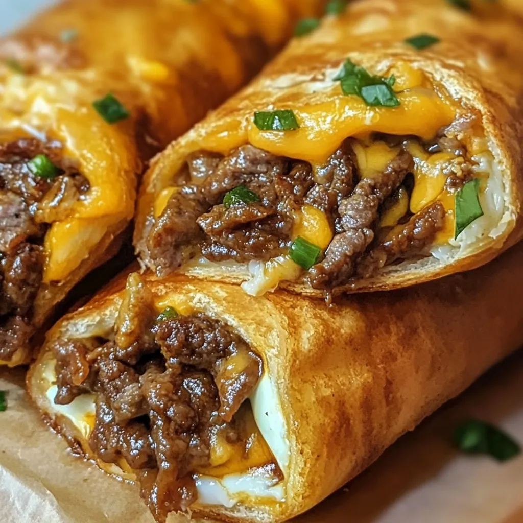 A close up of a Philly cheesesteak egg roll.
