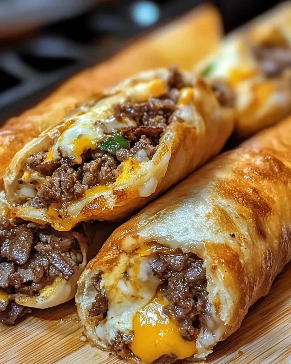 A plate of Philly cheesesteak egg rolls.