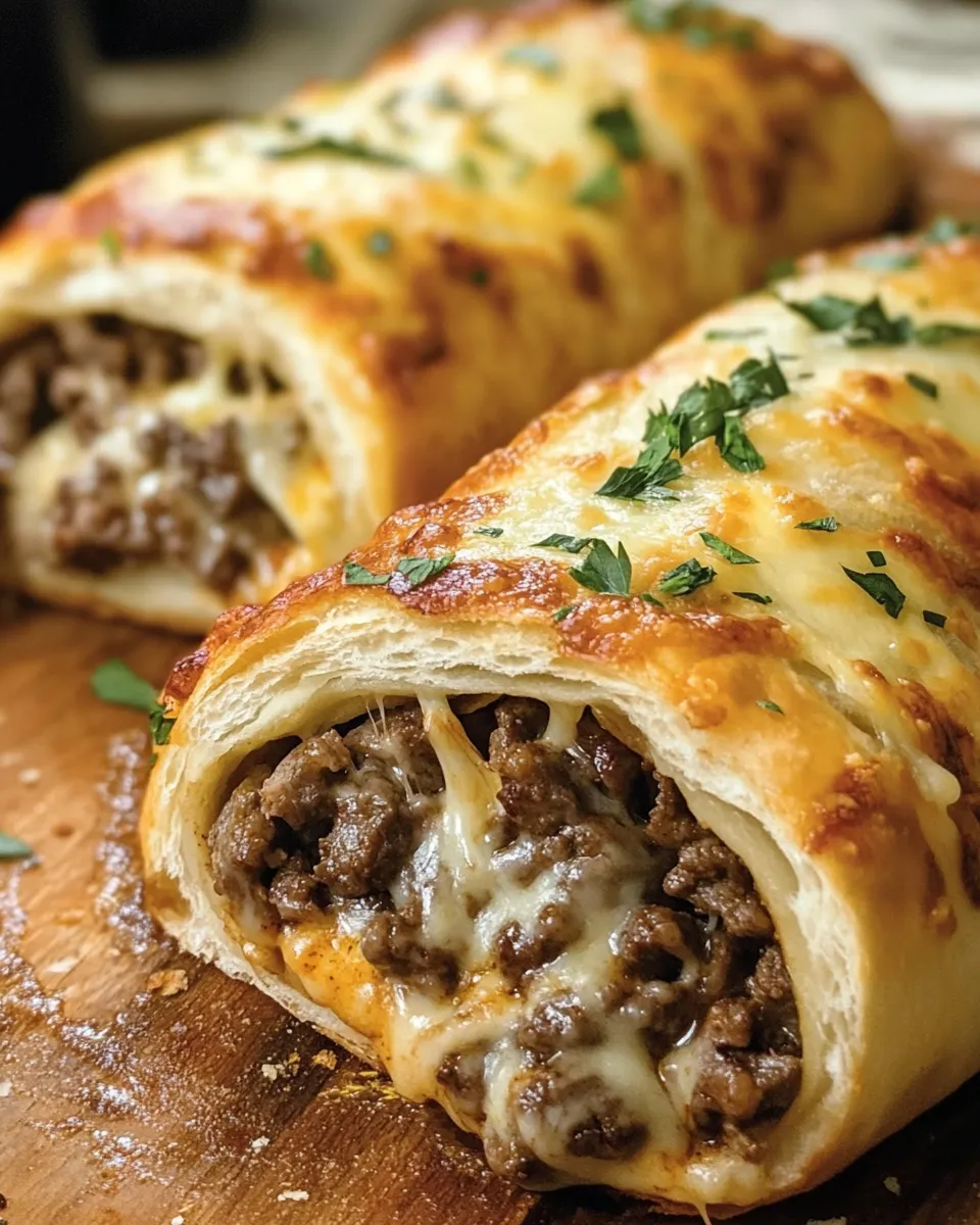 A close up of a Philly Cheese Steak Stromboli.