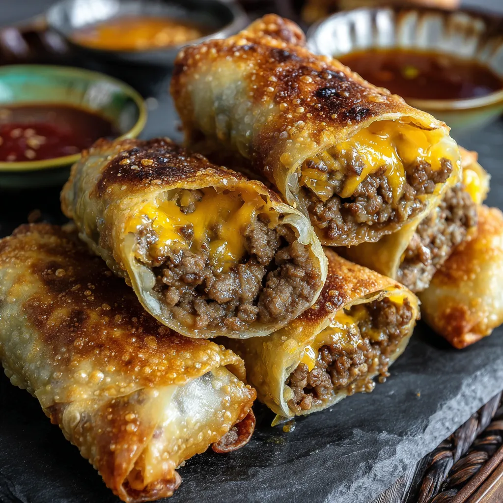 Golden Cheeseburger Egg Rolls