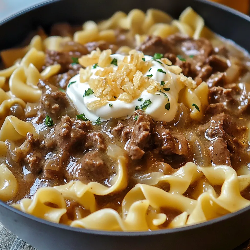 Beefy Onion Noodles with Crunchy Topping