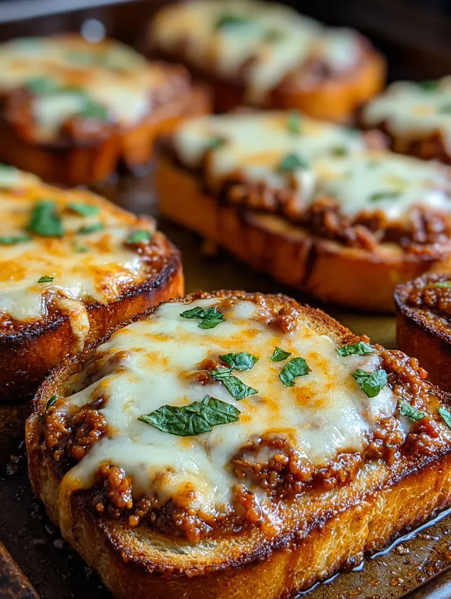 A plate of cheesy sloppy joe toast.