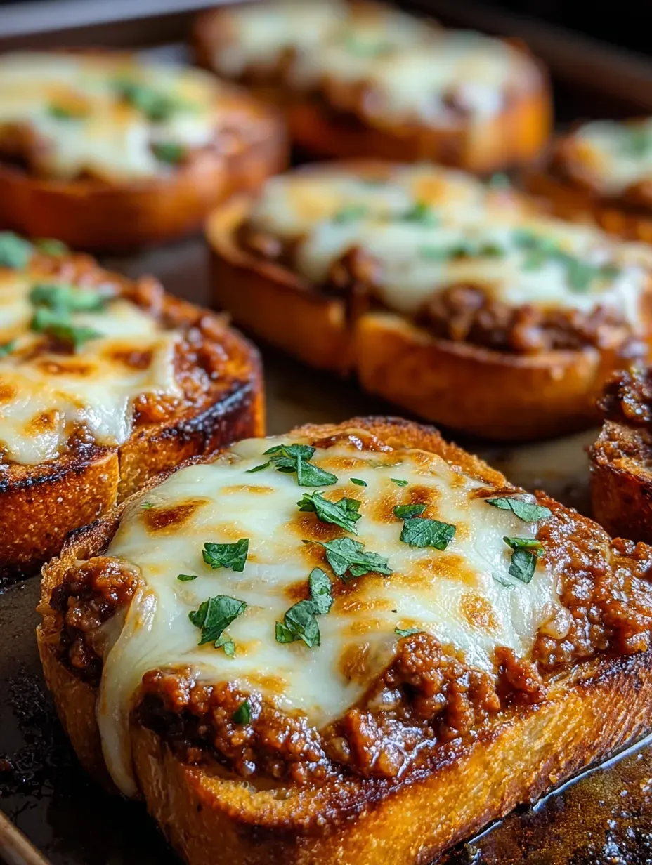 A plate of cheesy sloppy joe toast.