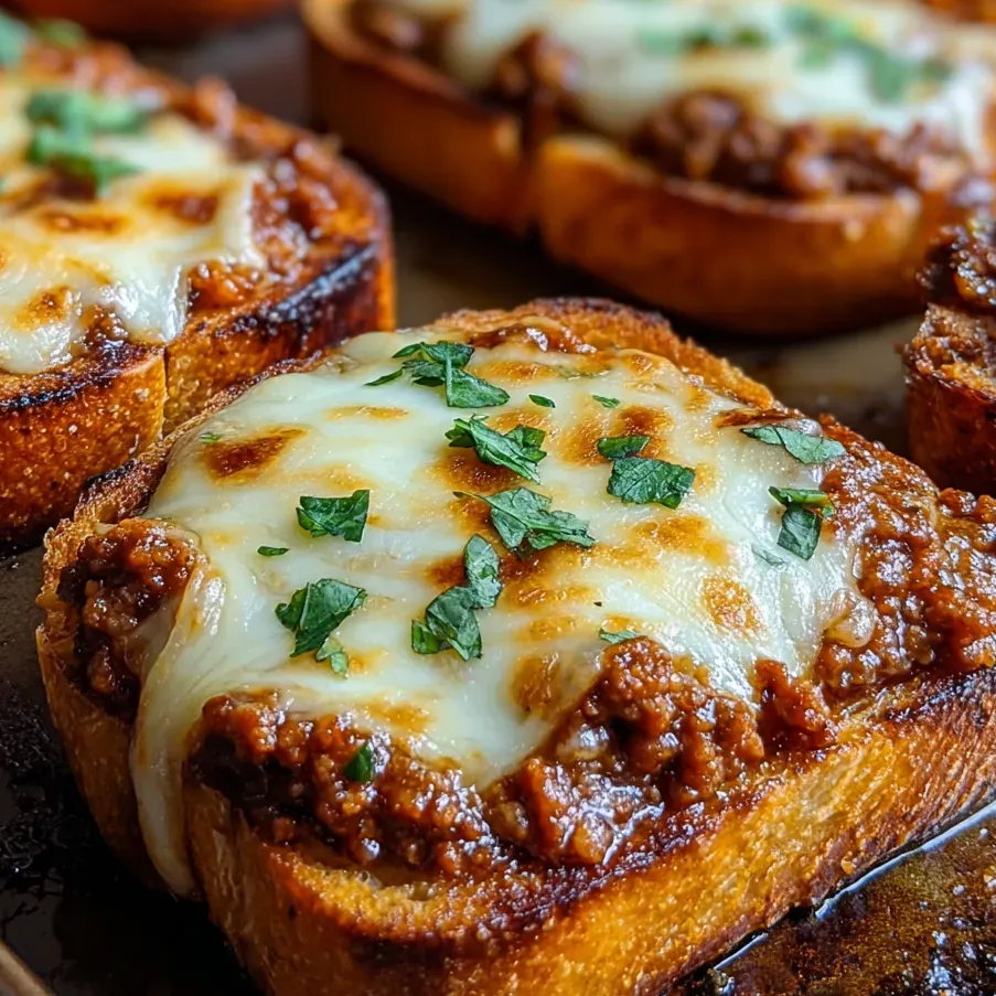 A slice of cheesy sloppy joe toast.