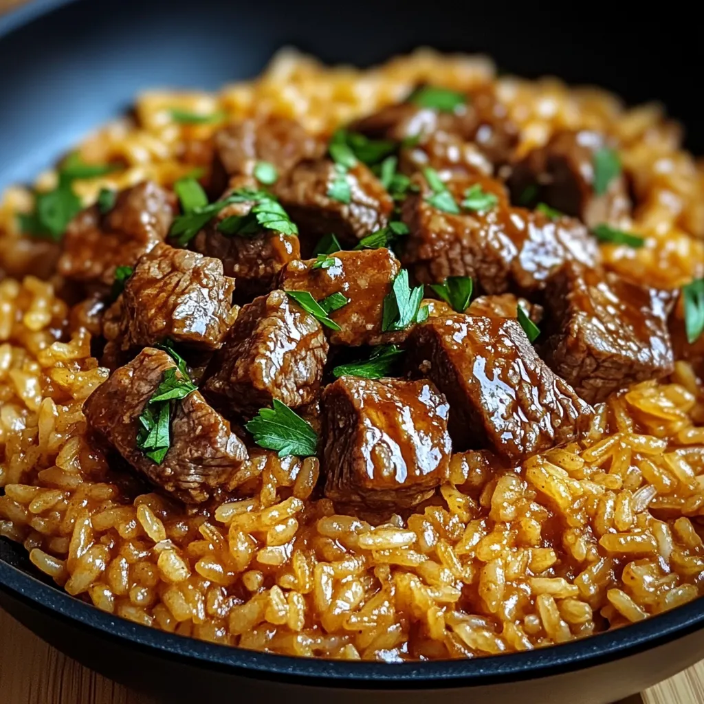 Creamy Honey BBQ Steak with Rice in One Pan