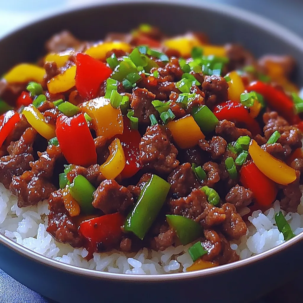 Beef Bowl with Peppers and Rice