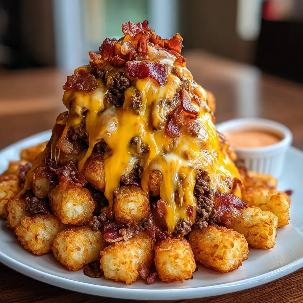 A plate of bacon cheeseburger tater tots.