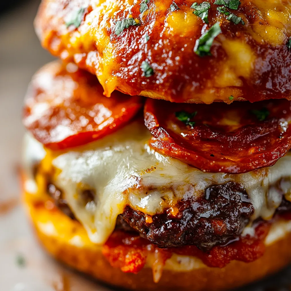 A pizza burger with pepperoni and cheese.