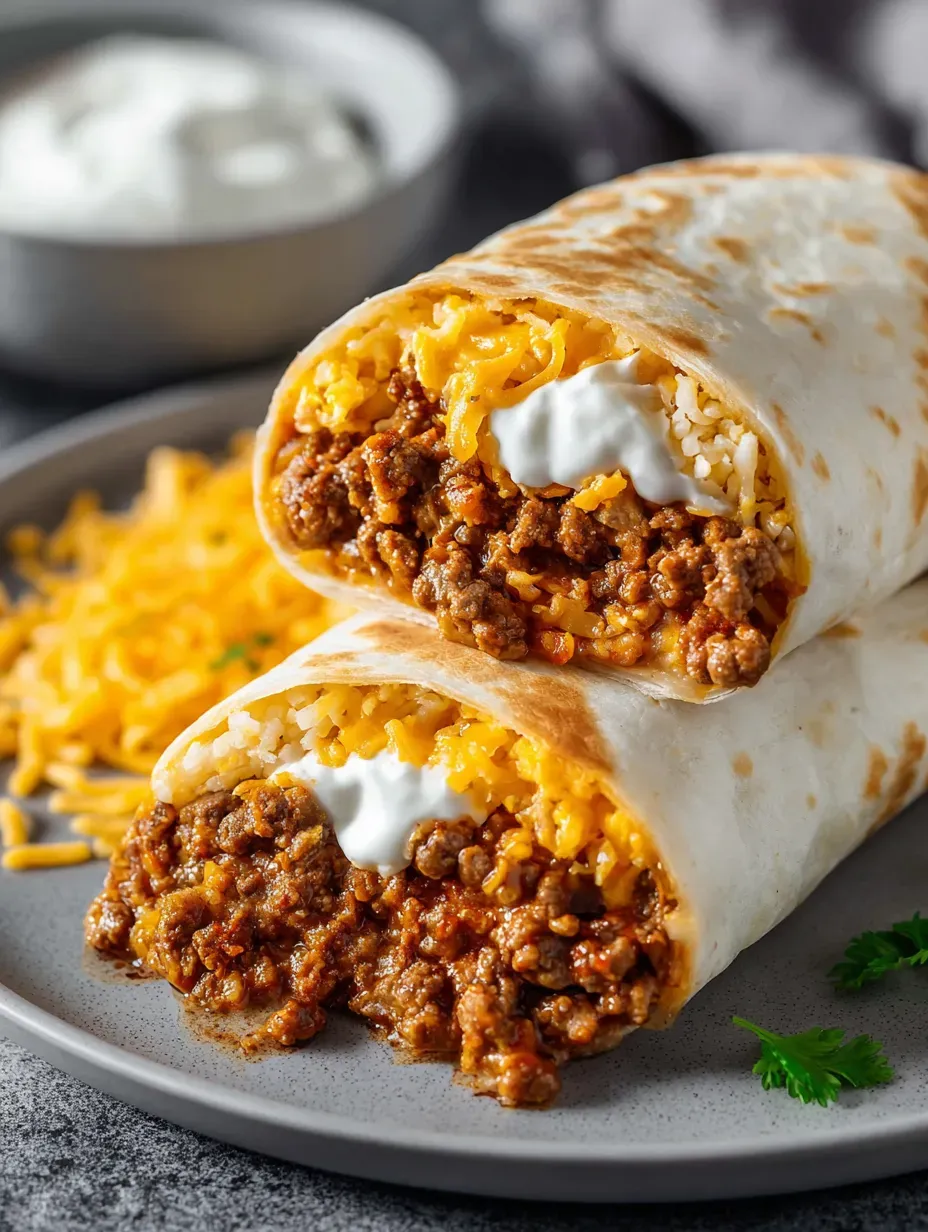 A burrito with beef and cheese.