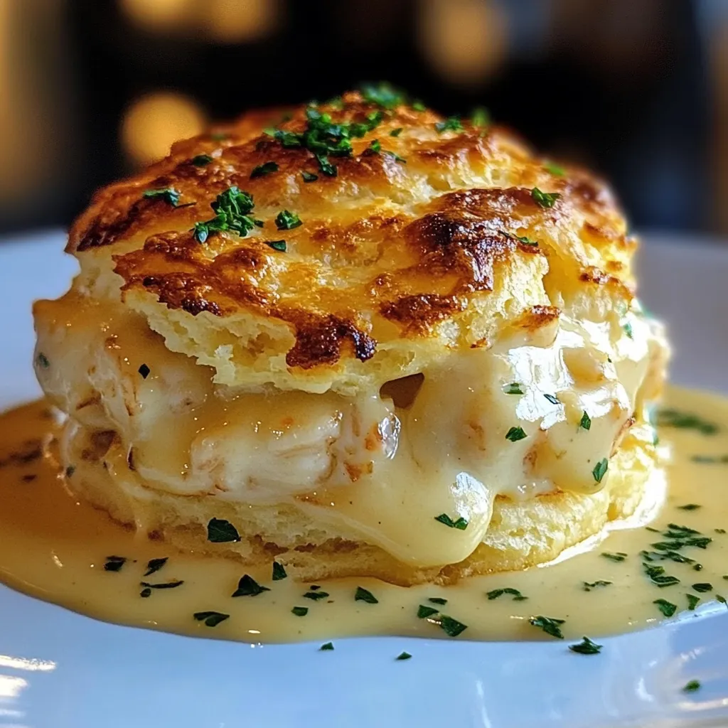 A crab stuffed cheddar bay biscuit with a lemon butter sauce.