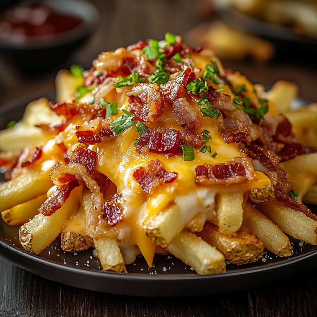 A plate of loaded bacon cheese fries.