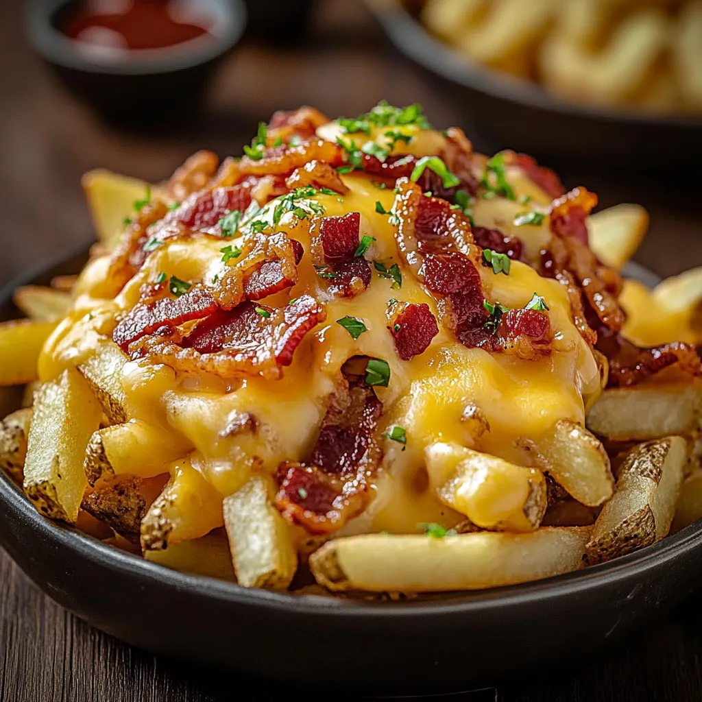 A plate of loaded bacon cheese fries.