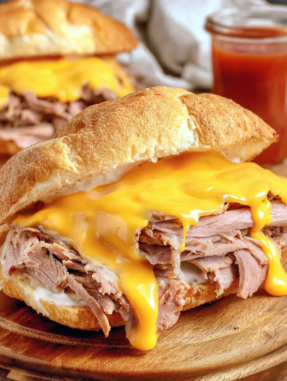 A sandwich with melted cheese on top.