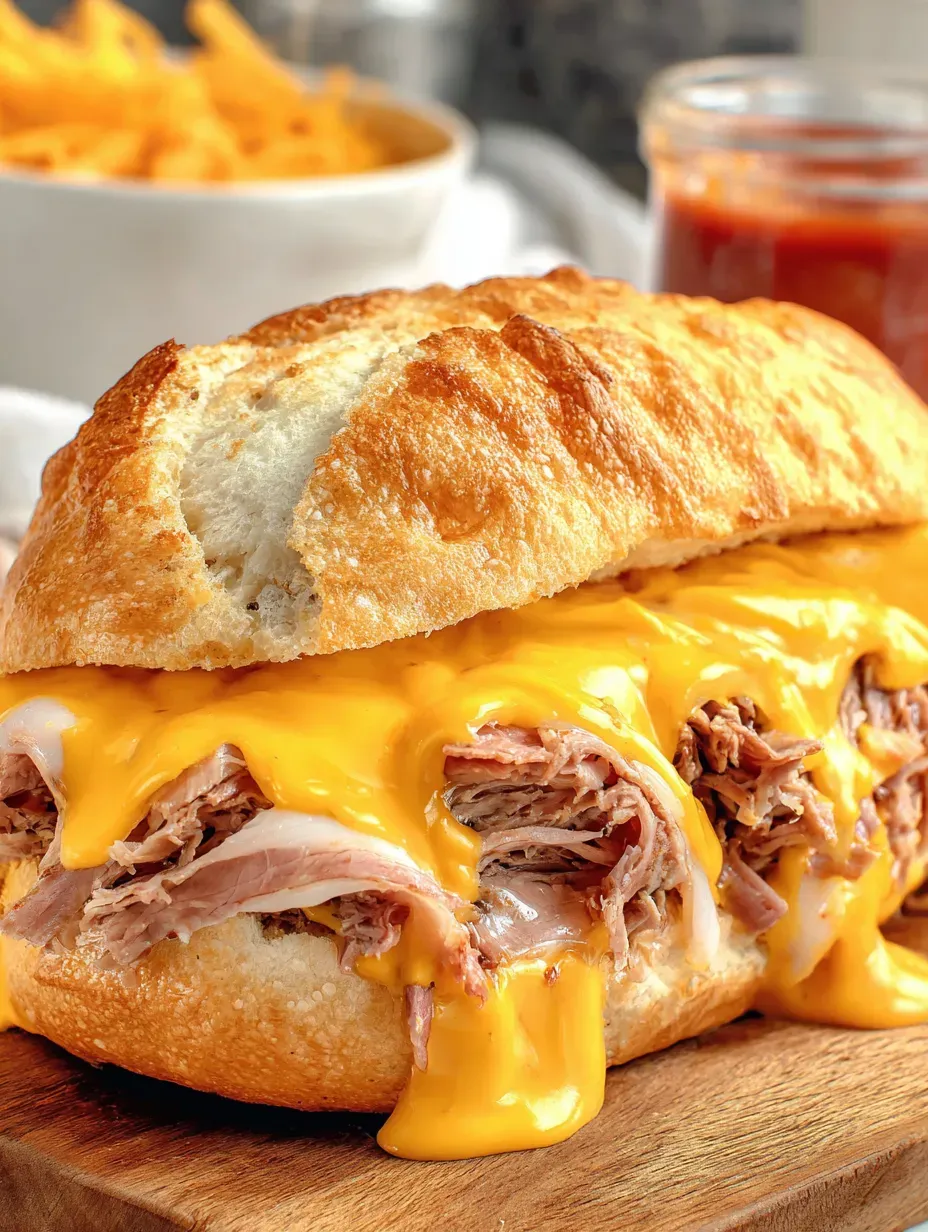A sandwich with melted cheese on top.