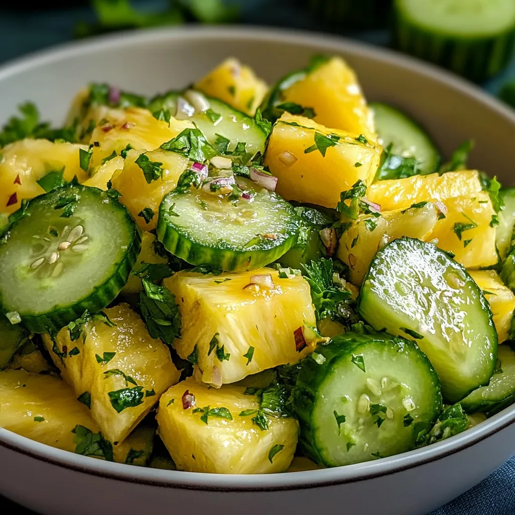 A bowl of pineapple cucumber salad.