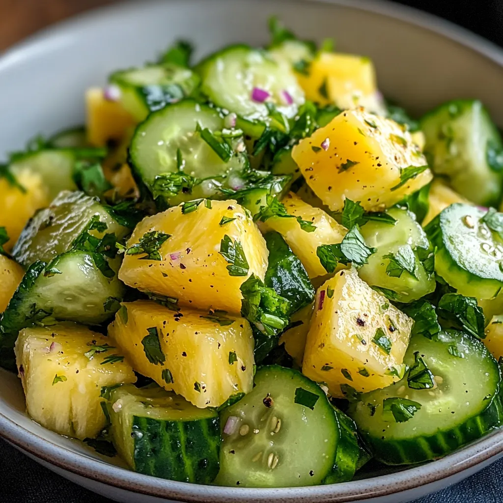 A bowl of pineapple cucumber salad.