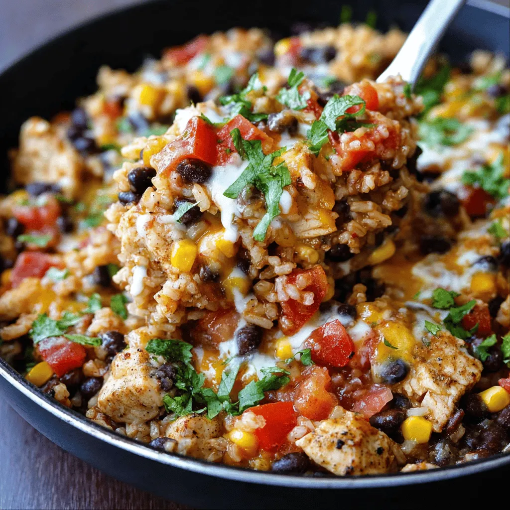 A bowl of food with rice, beans, tomatoes, and cheese.