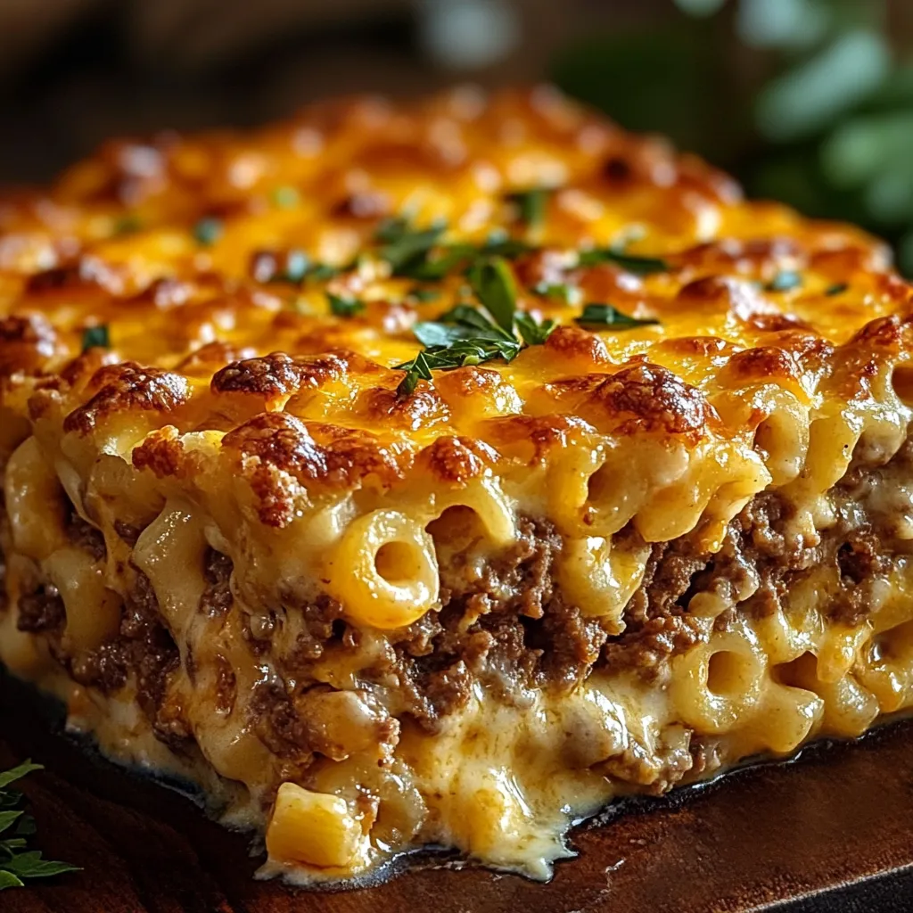 A close up of a mac and cheese meatloaf casserole.