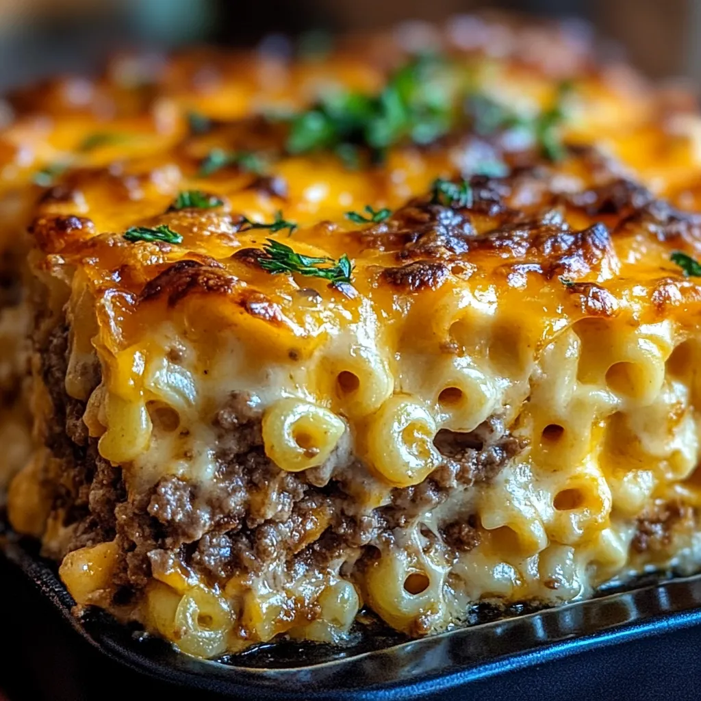 A delicious mac and cheese meatloaf casserole.