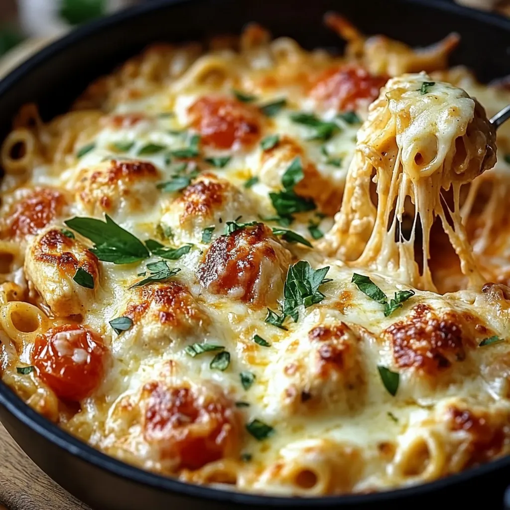 A one-pot chicken Parmesan pasta dish.