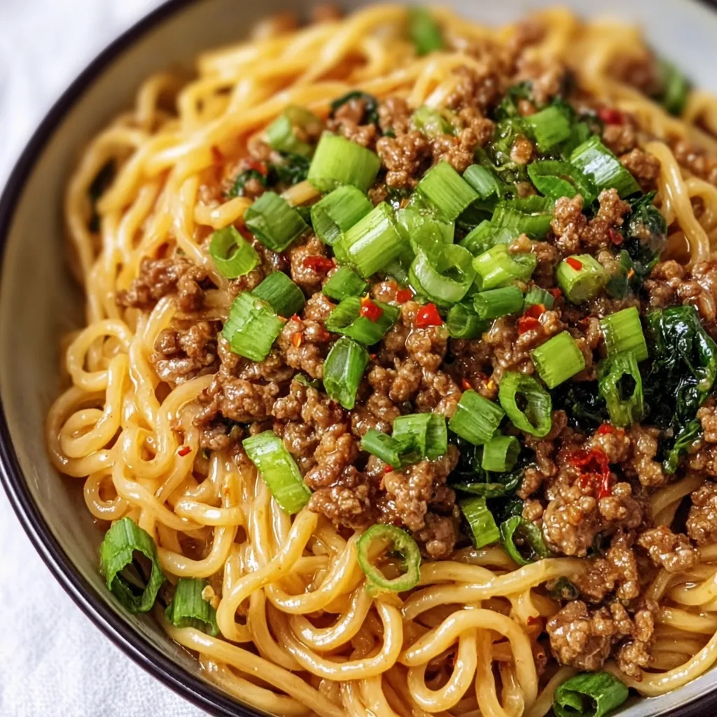A bowl of noodles with meat and vegetables.