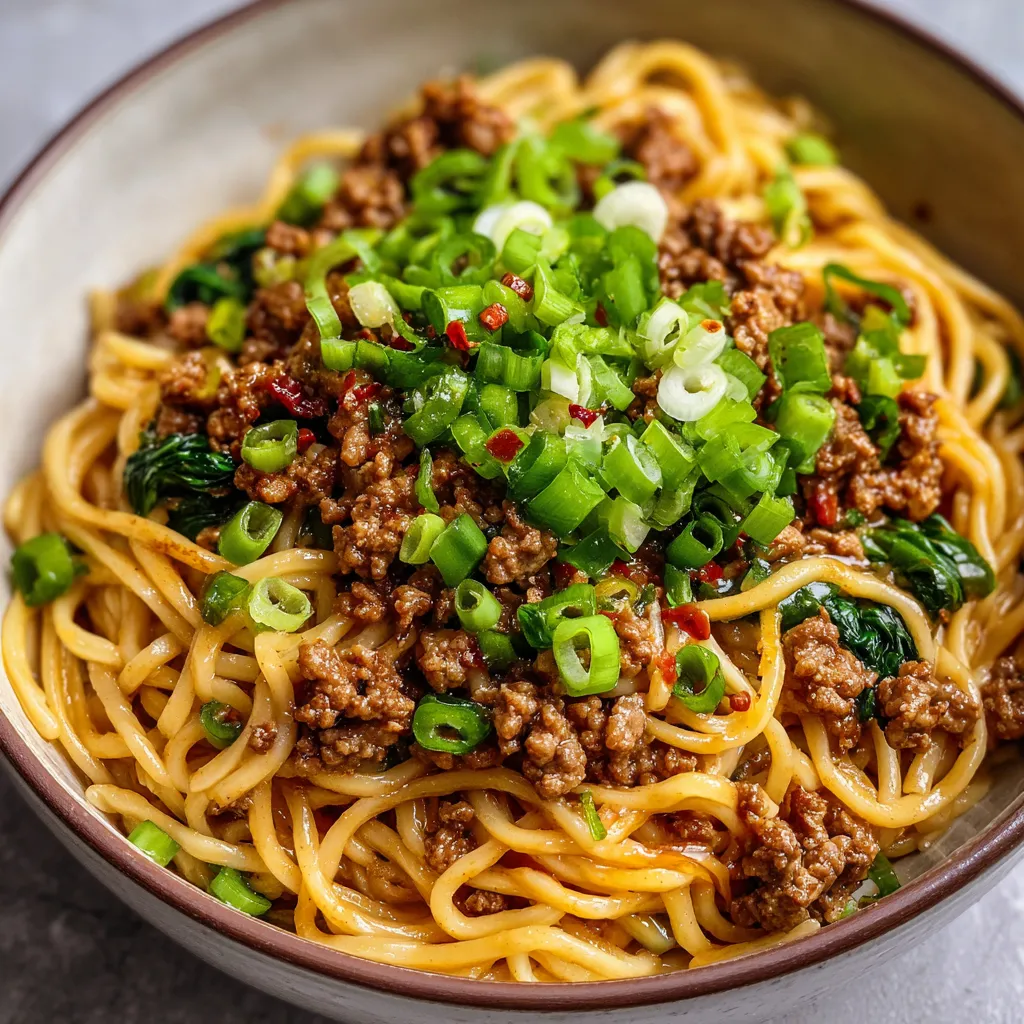 A bowl of noodles with vegetables and meat.