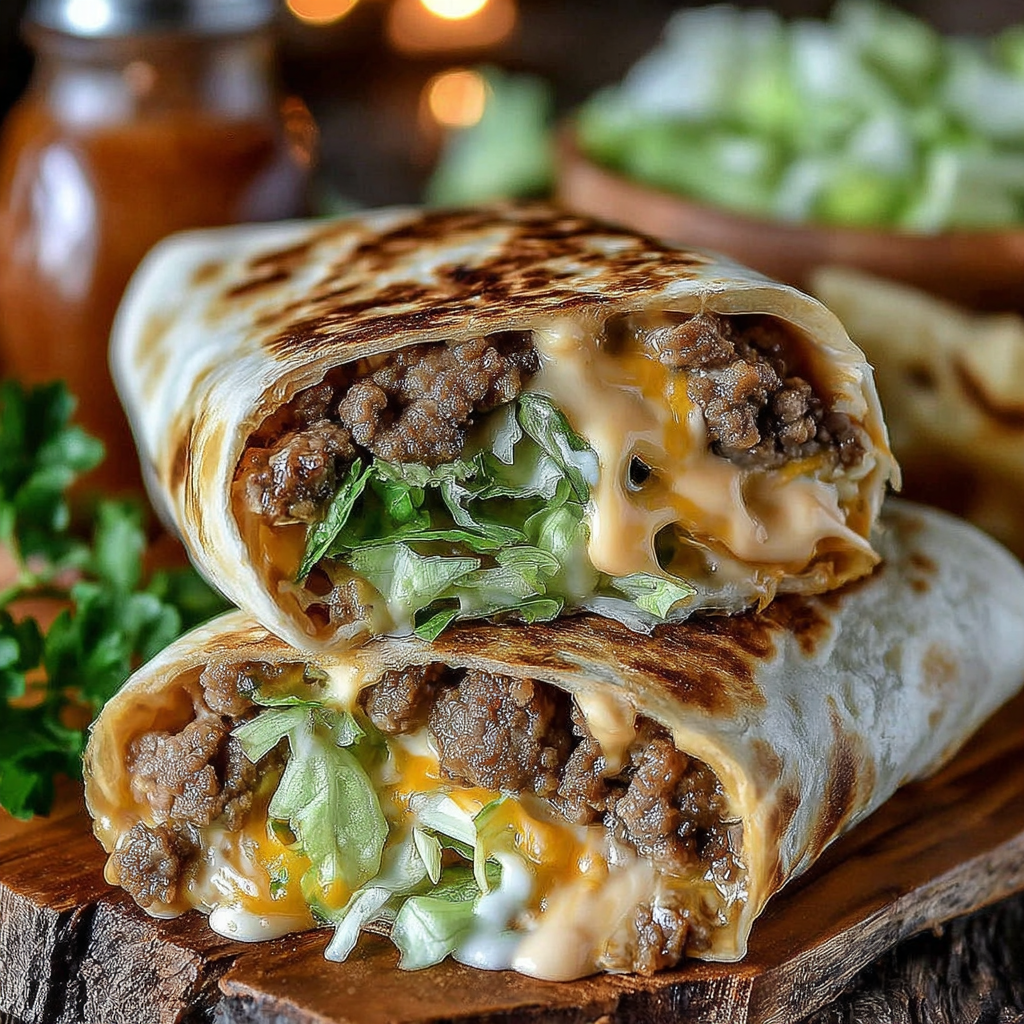 A Big Mac Wrap with lettuce and cheese.