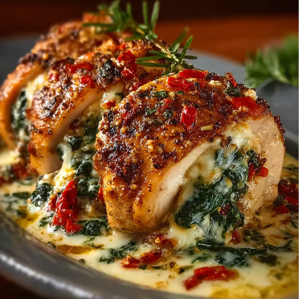 Roasted Red Pepper, Spinach, and Mozzarella Stuffed Chicken