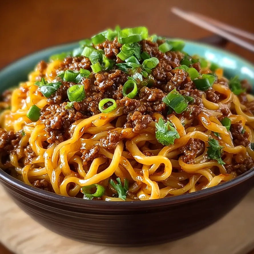 A bowl of noodles with meat and vegetables.