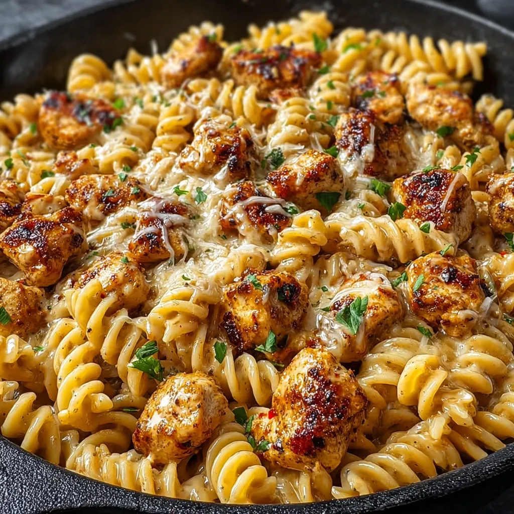 Cheesy Cajun Garlic Chicken Rotini Skillet