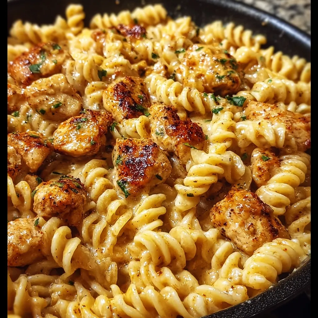 Cheesy Cajun Garlic Chicken Rotini Skillet