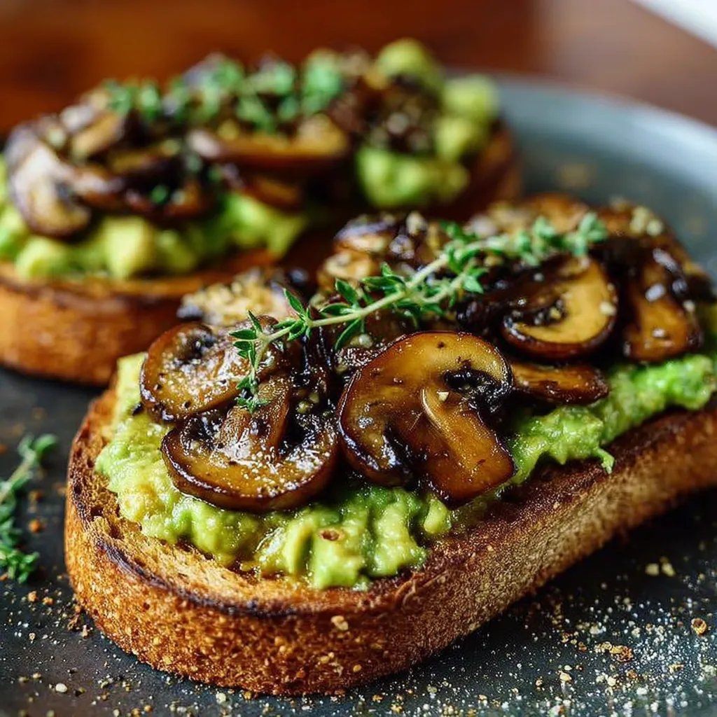 Creamy Avocado and Garlicky Mushrooms Toast