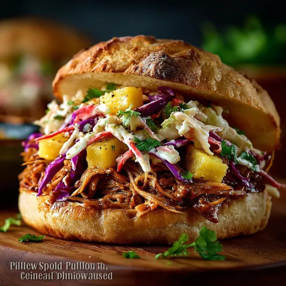 A Pulled Pork Sandwich with Pineapple Coleslaw.