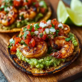 Grilled Shrimp Tostadas with Guacamole & Pico de Gallo.