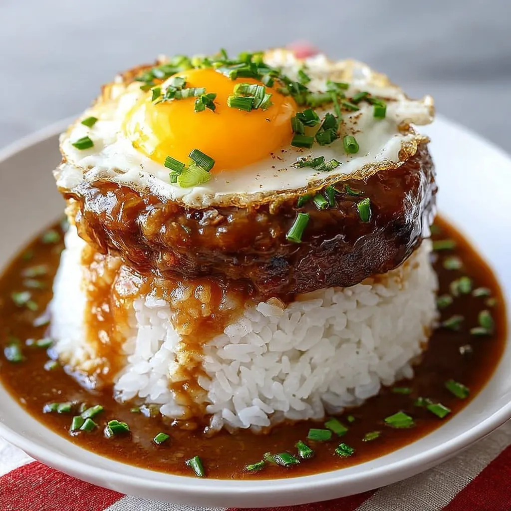 Hawaiian Loco Moco meal with rice and gravy