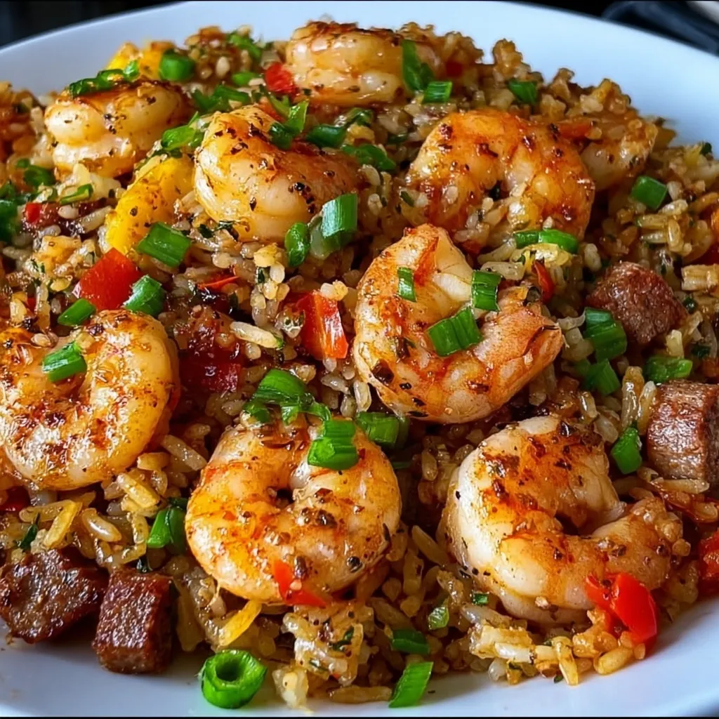 A plate of shrimp and rice.