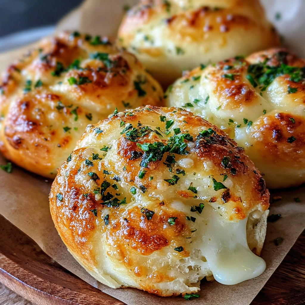 A plate of cheesy garlic mozzarella rolls.