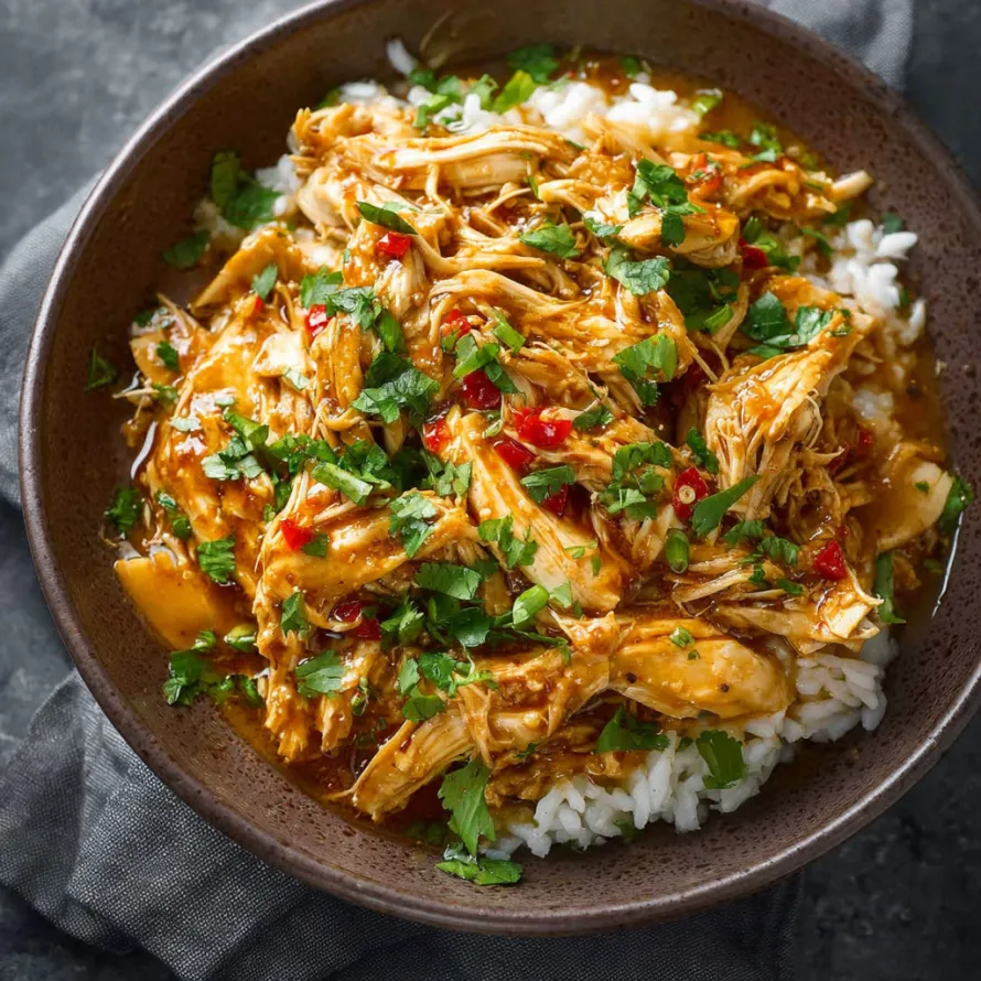 A bowl of chicken with rice and peppers.