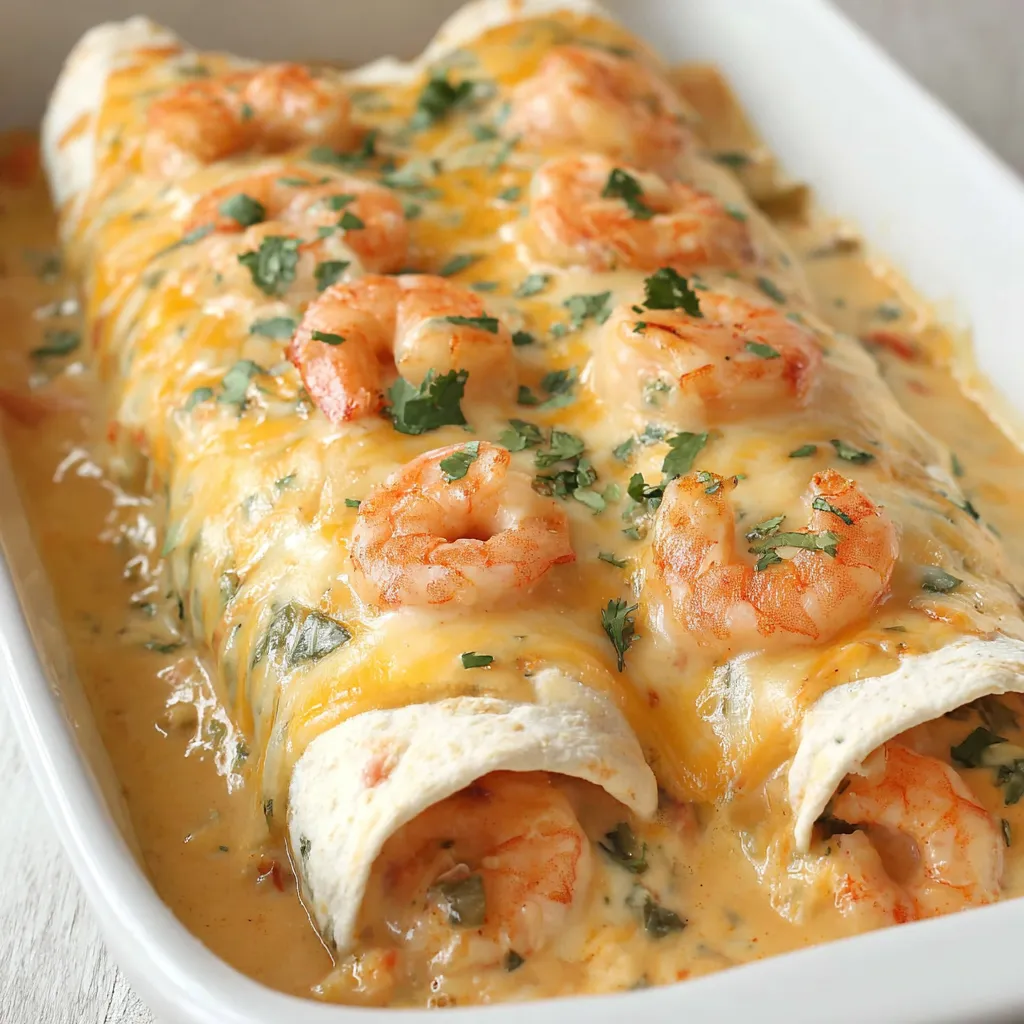 A dish of shrimp enchiladas