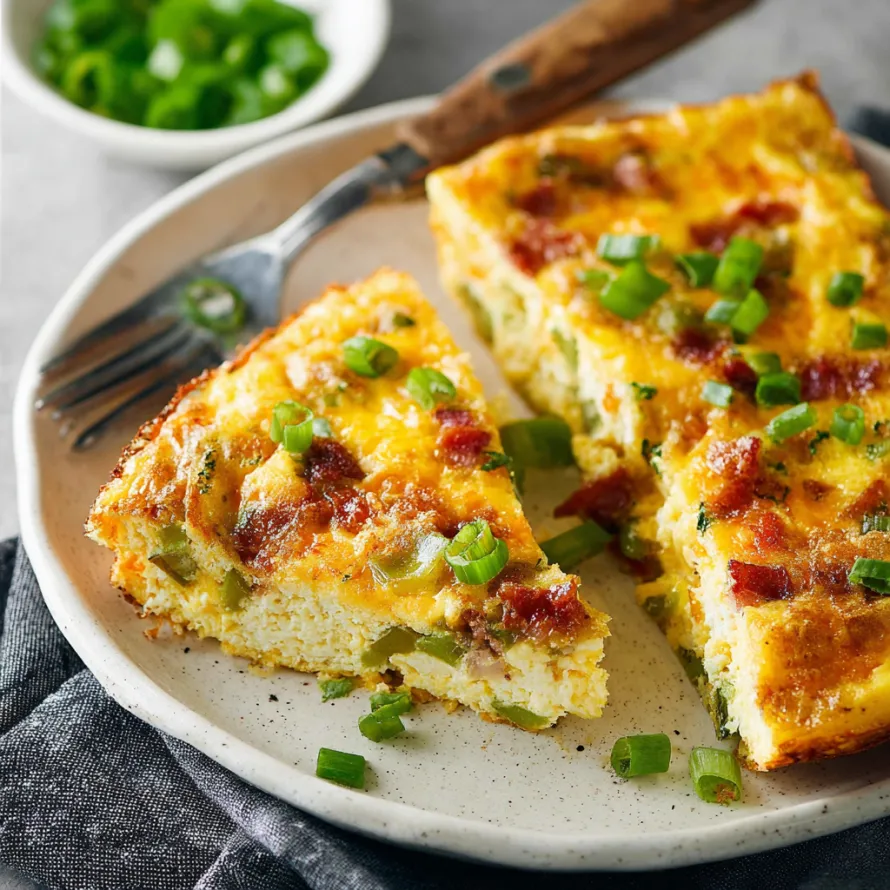 A slice of oven baked Denver omelet.