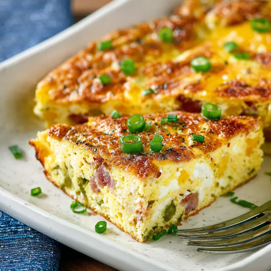 A slice of oven baked Denver omelet.