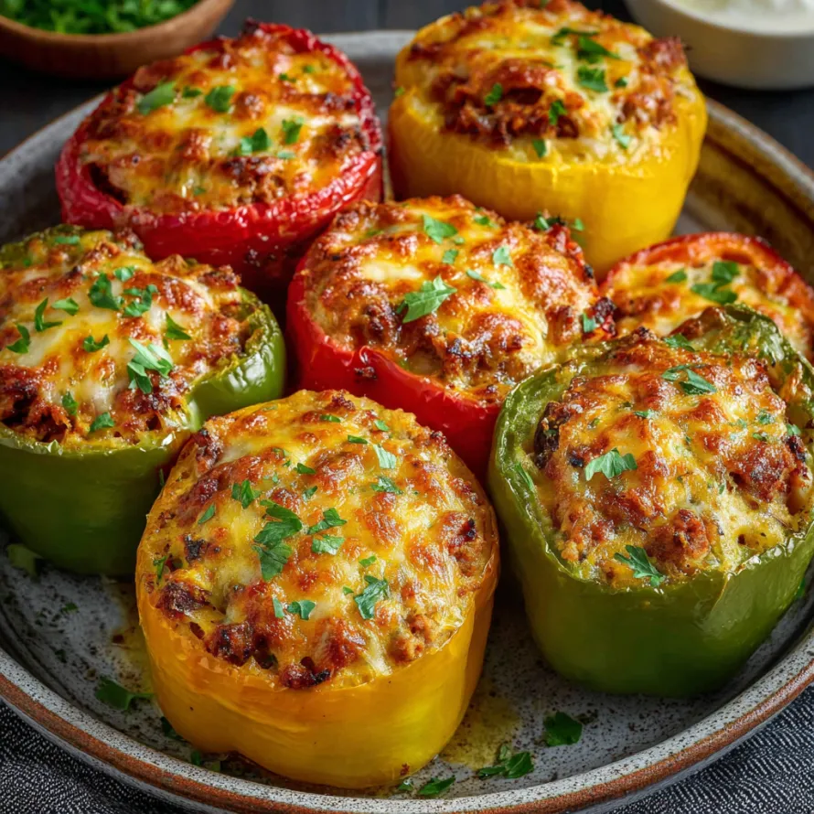 A plate of stuffed bell peppers.