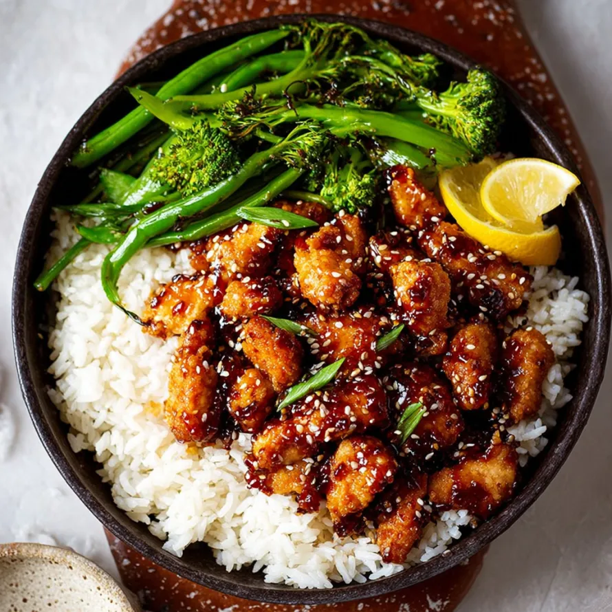 A bowl of healthy sesame chicken.