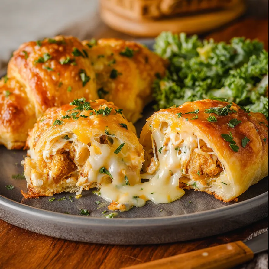 A plate of cheesy chicken crescent roll bake.