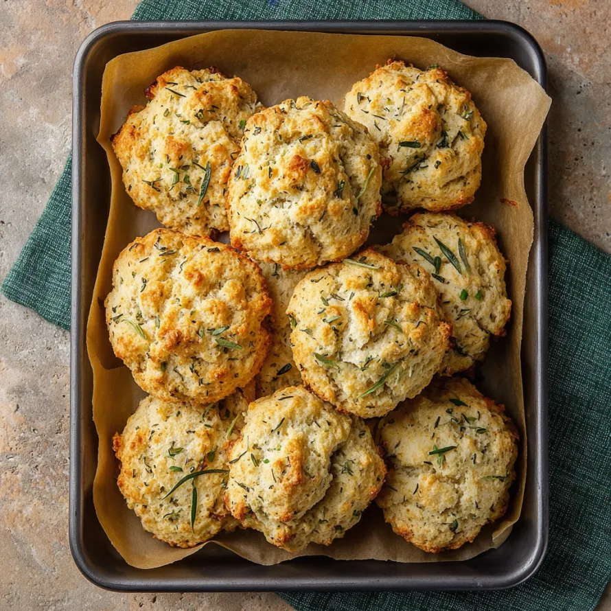 A pan of herb drop biscuits.